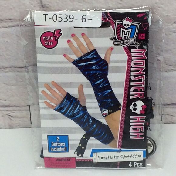Monster High Fangtastic Glovelettes Child Size 6+ Blue/Black Costume Accessory - Picture 2 of 8